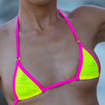 Mesh Neon Yellow Micro Bikini V Shape Back